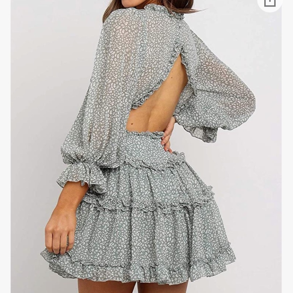 Long Sleeve Ruffle Layer Backless Swing Mini Dress Size S - Picture 4 of 6
